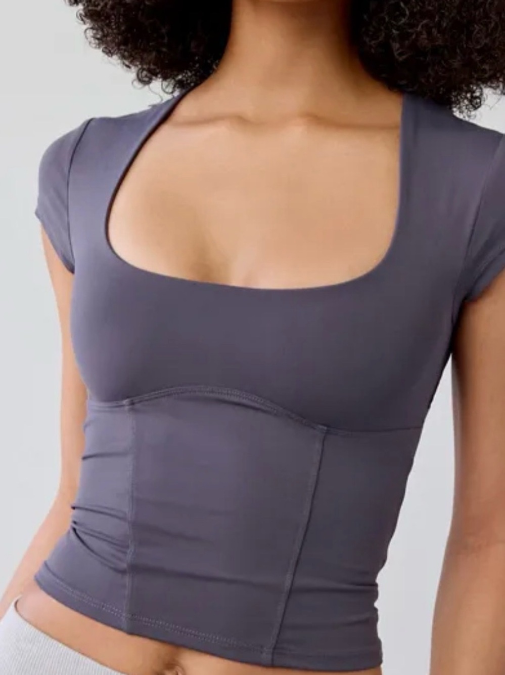 EUC Urban Outfitters Gray Scoop Neck Fitted Top S Short Sleeve Y2K FuseForm